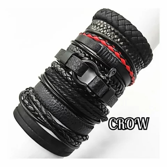 10 PIECE WOVEN LEATHER BRACELETZ - Crow - Picture 2 of 10